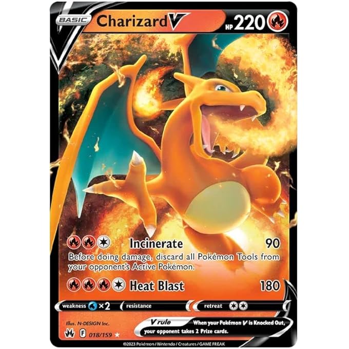 rayihni CHARIZARD V 018/159 ULTRA-RARE RARE POKEMON CARD (SWSH CROWN ZENITH) + TITANCARDS TOPLOADER - Image 1